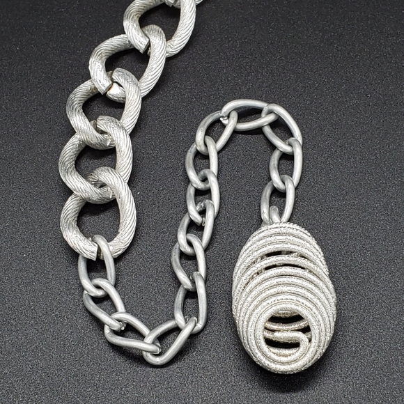 Silver chain belt, necklace w/ spiral charm tassle - Picture 2 of 2
